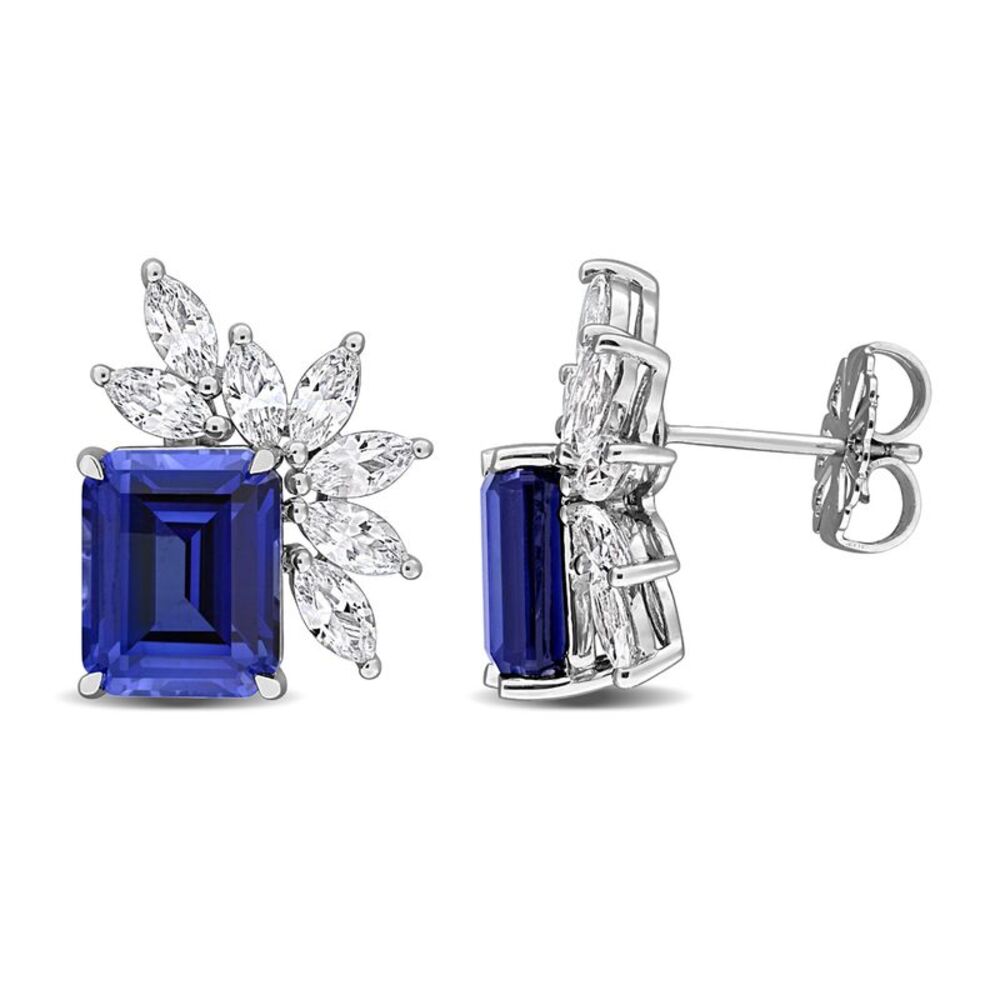 10.0 Carat (ctw) Lab-Created Blue and White Sapphire Stud Earrings Silver